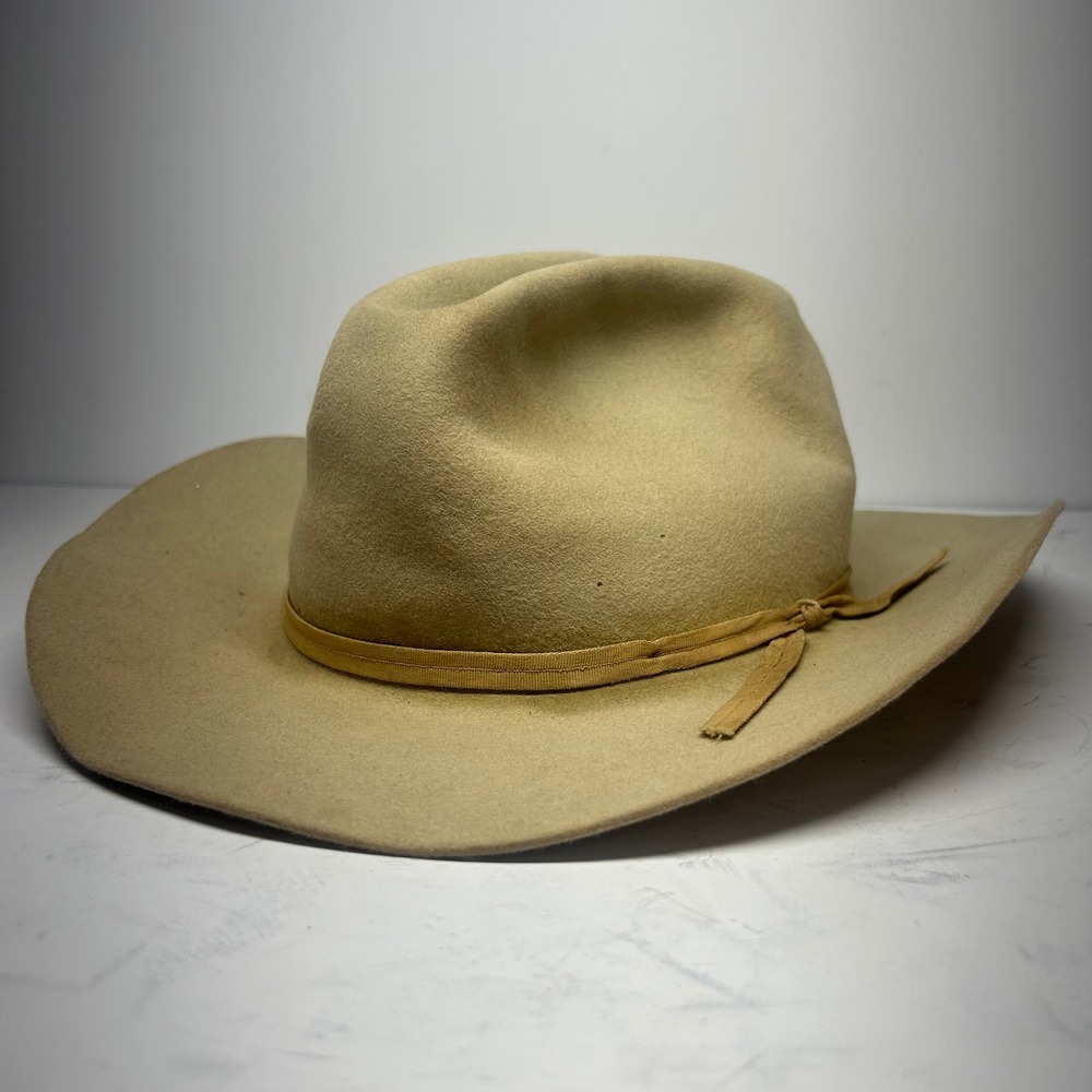 Stetson Cowboy Hat Tan Felt Men 7 1/4 Long Oval Western Cattleman Wide Brim